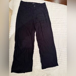 Maeve Colette Cropped Wide-Leg Pants Navy Linen Size 28